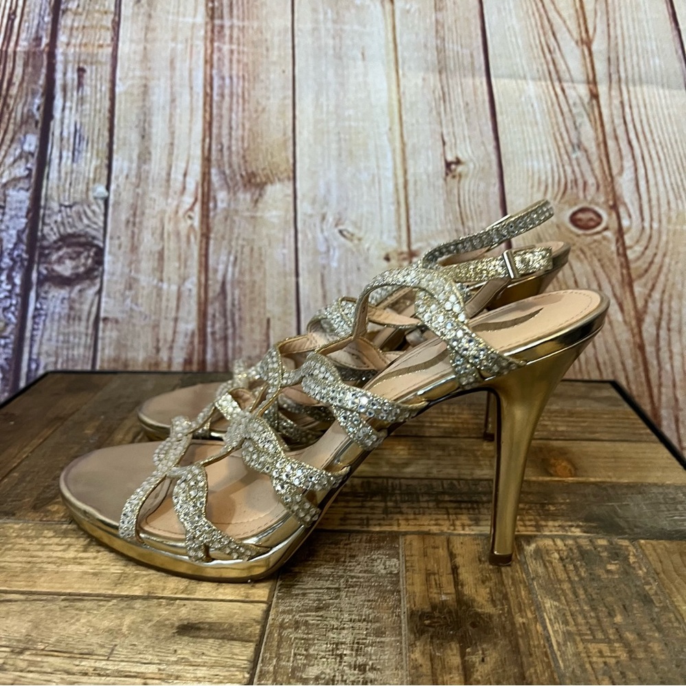 Nina Gold base silver sparkle strappy heel size 9